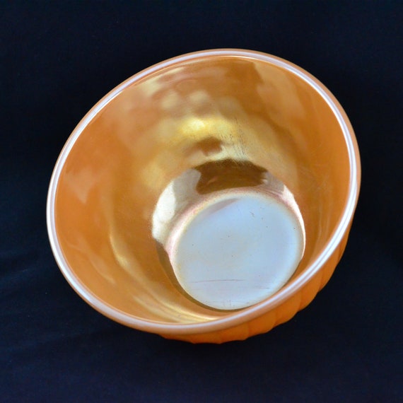 Mid-century Fire King Swirled Designed Peach/copper Iridescent