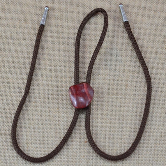 Red Brown Agate Bolo Tie – Polished Stone - Brown… - image 4
