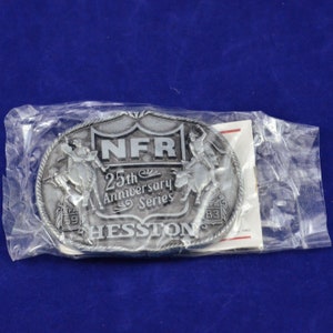 Hesston 1983 NFR Rodeo 25th Anniversary Belt Buckle - National Finals Rodeo – First Edition Collectors Buckle - Bronc & Bull Rider - Sealed