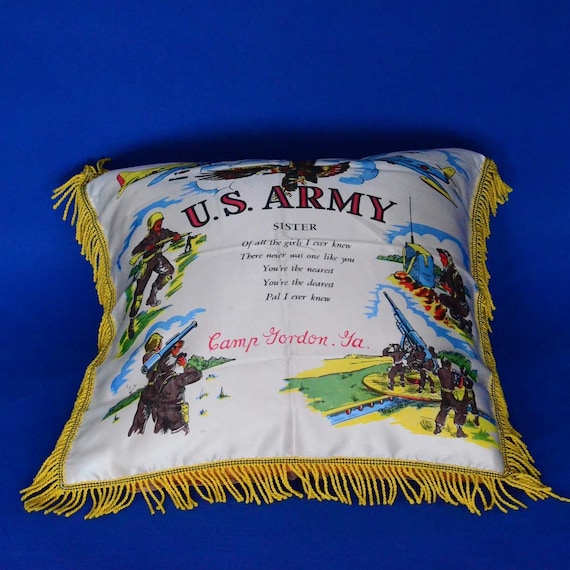 Vintage Satin Souvenir US Army Pillow Cover From Camp Gordon