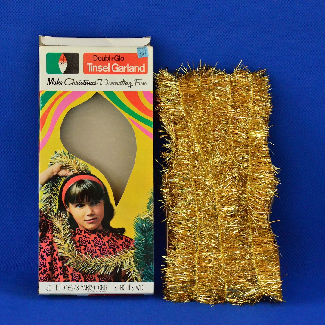 Vintage Doublglo Gold Tinsel Garland Tarnishproof Flameproof 1970s