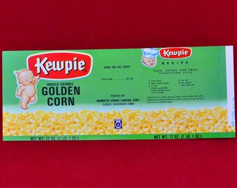 Kewpie Whole Kernel Golden Corn Can Label – Unused - Mammoth Spring Canning Company - Sussex Wisconsin - Advertising - New Old Stock 1964