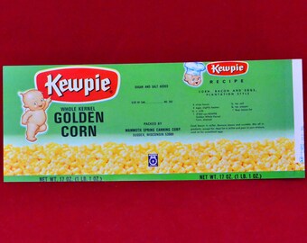 Kewpie Whole Kernel Golden Corn Can Label – Unused - Mammoth Spring Canning Company - Sussex Wisconsin - Advertising - New Old Stock 1964