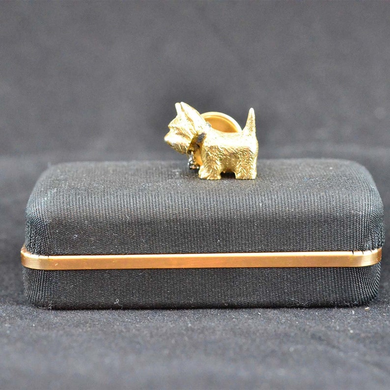 Tie Tack Lapel Pin Vintage Swank Gold Scottie Dog Pin with Leash /& Collar Scottish Terrier Schnauzer Safety Chain \u2013 Original Box