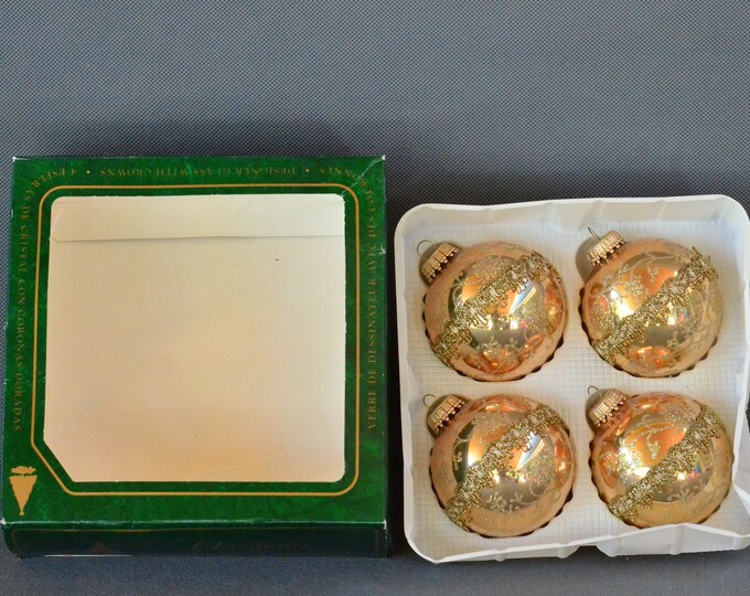Set of 4 Christmas by Krebs Gold Glittered Floral Ornaments - 2 5/8 ...
