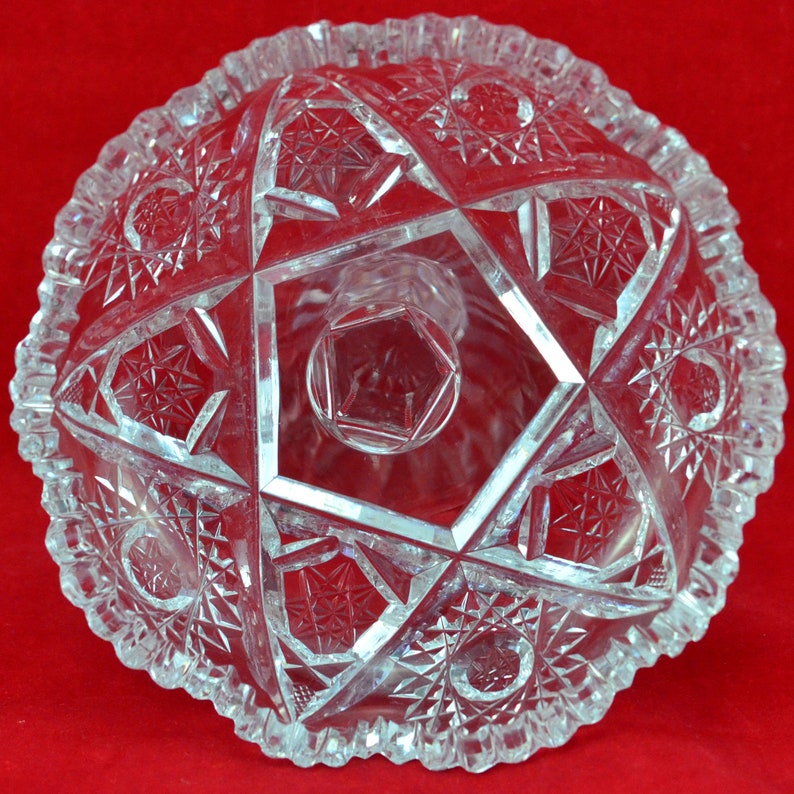 Vintage Cut Crystal Compote Pedestal Candy Dish with Star of David Starburst Pattern Candy Dish Nut Dish Ring Dish Hobstar Motif image 4