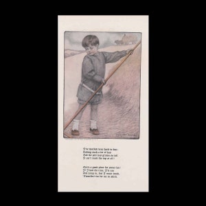 Burr McIntosh Monthly Magazine Print - Marguerite Downing Print c. Settembre 1908 - Boy Raking Paglia