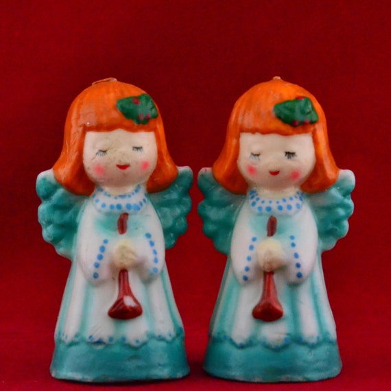 Vintage Pair of Angels Christmas Holiday Candle Decorations - Figural Candles - Winter - Christmas Décor - Never Burned