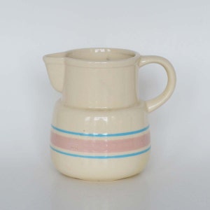 Nelson McCoy Pottery Pink and Blue Striped 32 Ounce Water Pitcher #132 - Stonecraft Dinnerware Line