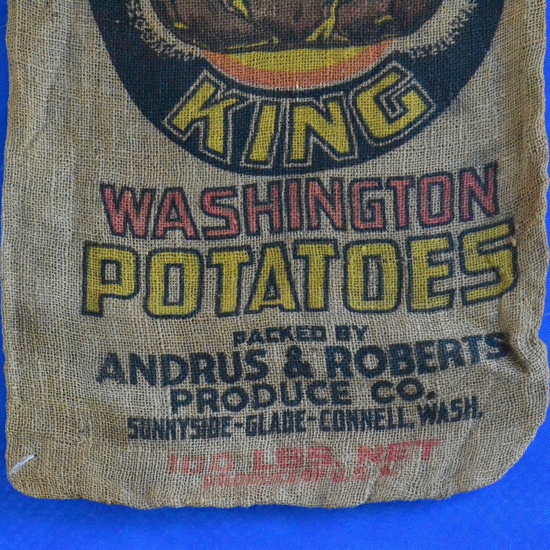 Frame-able Glade Connell Advertising Vintage Harvest King Washington Potato Burlap Sack Andrus /& Roberts -Sunnyside Gunny Sack