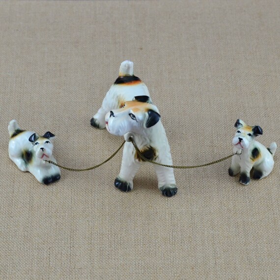 Vintage Porcelain Schnauzer or Fox Terrier Mother Dog Figurine