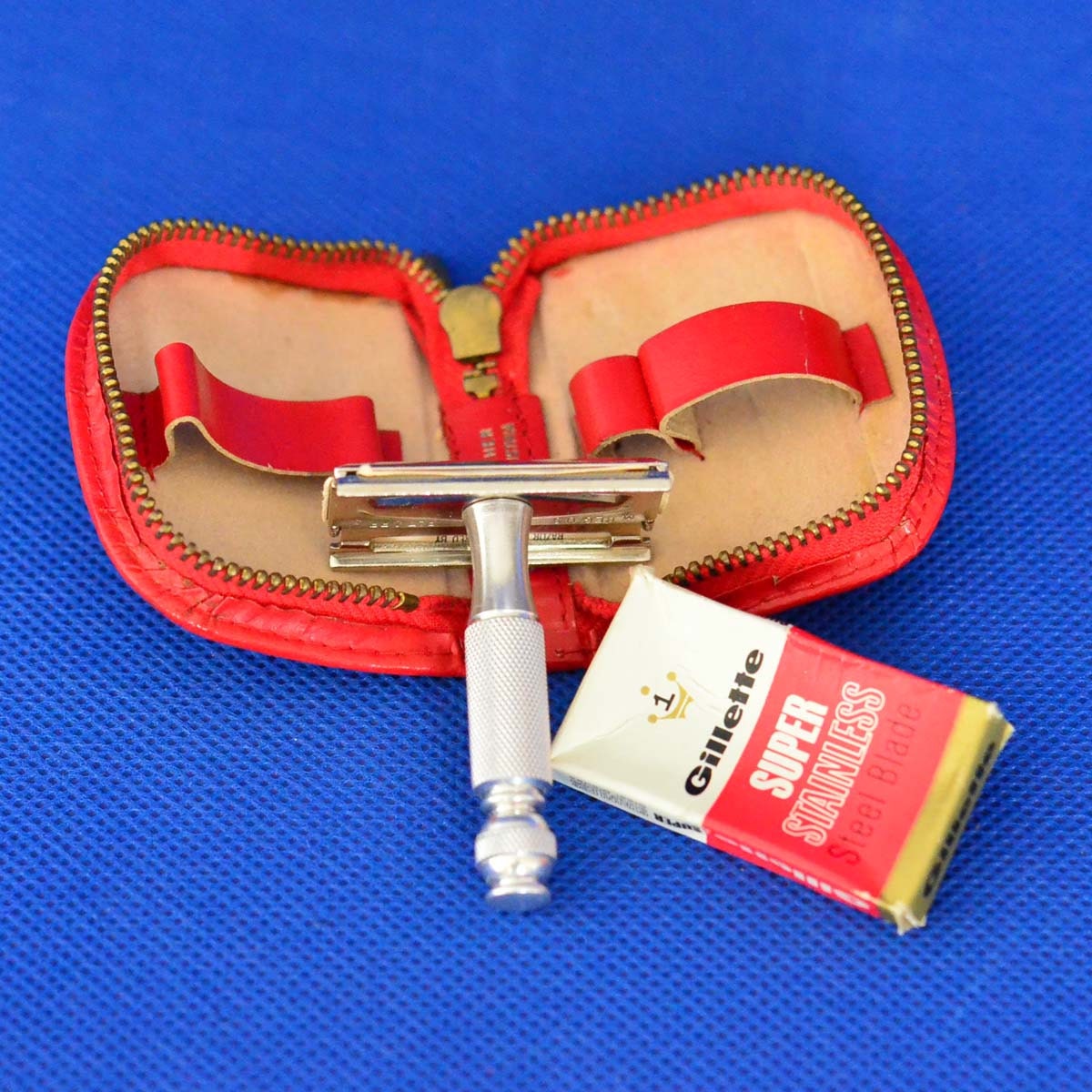 Kit De Voyage Rasoir Vintage Gillette - Étui Cuir Fabriqué En Autriche