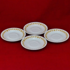 Corelle Butterfly Gold 6.25 Inch Saucers by Corning - Set of 4 - Small Plates - Stackable Pyrex Compatibles - 1970s