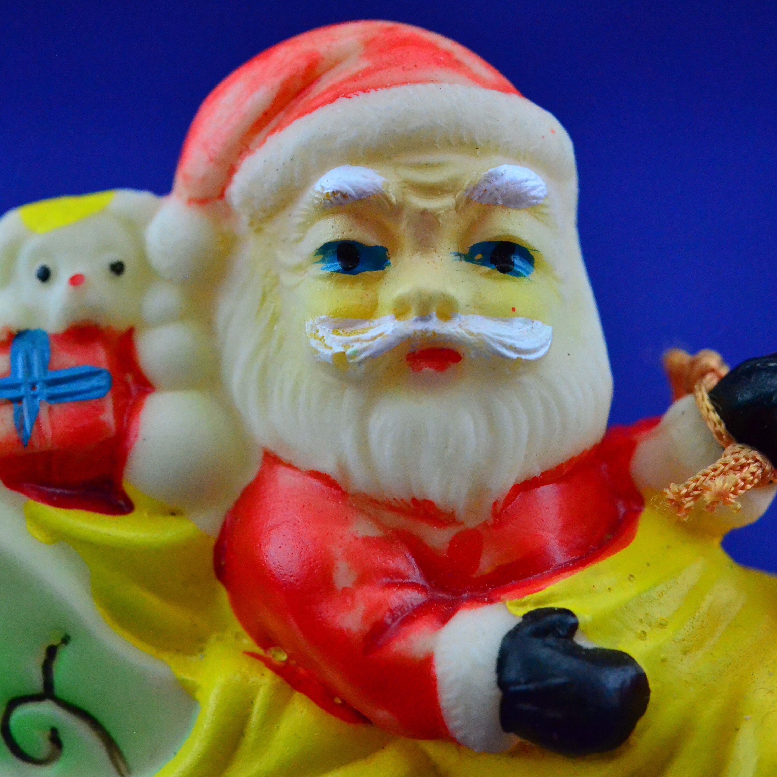 Mid-century Soft Rubber Santa Claus & Sleigh Loaded With