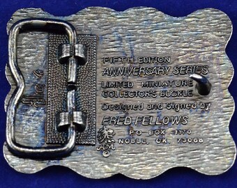 Boucle De Ceinture Hesston Rodeo 1987 - Métal Patiné - National Finals Rodeo - Vintage US