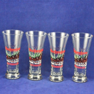 Set of 4 Budweiser Clydesdales Pilsner Glasses - Winter Scene 1989 - Budweiser Beer - Anheuser Busch - 12 Oz - Clydesdale Horses