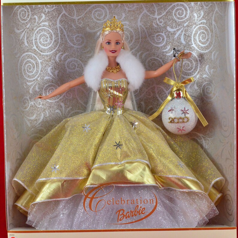 Vintage Special Edition 2000 Celebration Barbie Doll Platinum Blonde Holiday Barbie Millennium New Year Never Removed From Box image 2