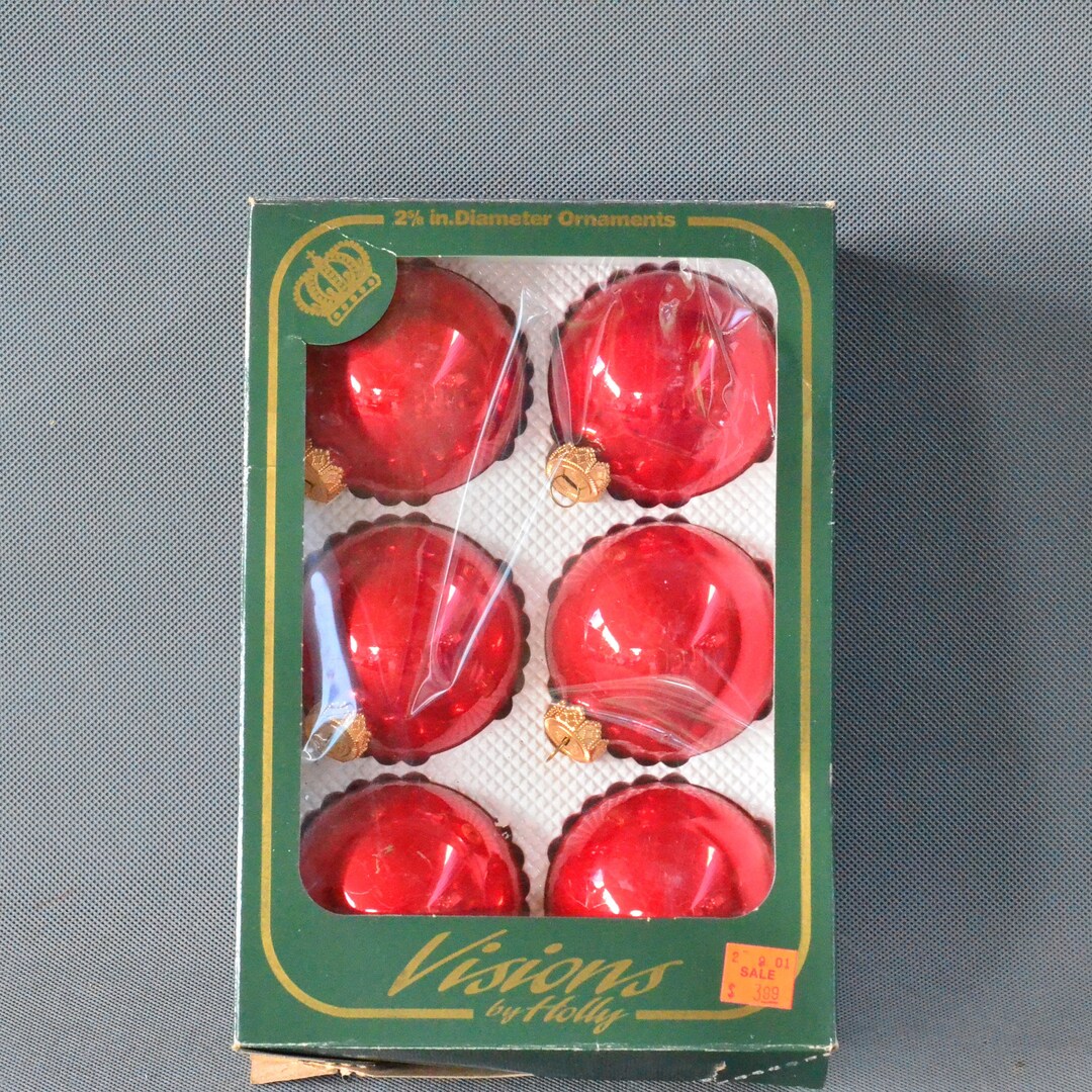 Set of 6 Vintage Visions by Holly Decorations Inc. Red Mercury Glass