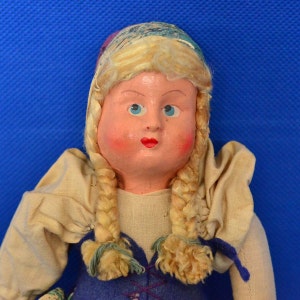 Vintage Polish Cloth Folk Doll - Painted Mask Face Doll - Poland Peasant Doll - 1950s - European