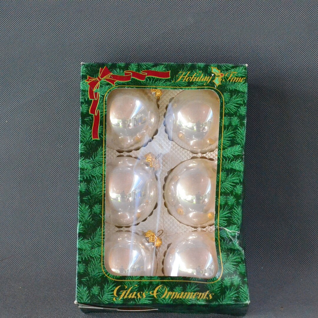 Set of 6 Holiday Time Holly Decorations Inc Silver White Mercury Glass