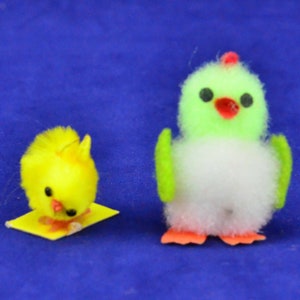 Vintage gelb Chenille Rohr Reiniger Küken und Lime grün Chenille Ball & Filz Pinguin - Ostern Urlaub Dekoration - Tier - Vogel
