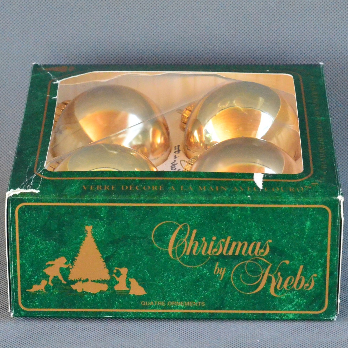Set of 4 Christmas by Krebs Gold Tree Ornaments With Crowns - 2 3/4 ...