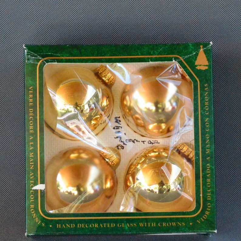 Set of 4 Christmas by Krebs Gold Tree Ornaments With Crowns - 2 3/4 ...