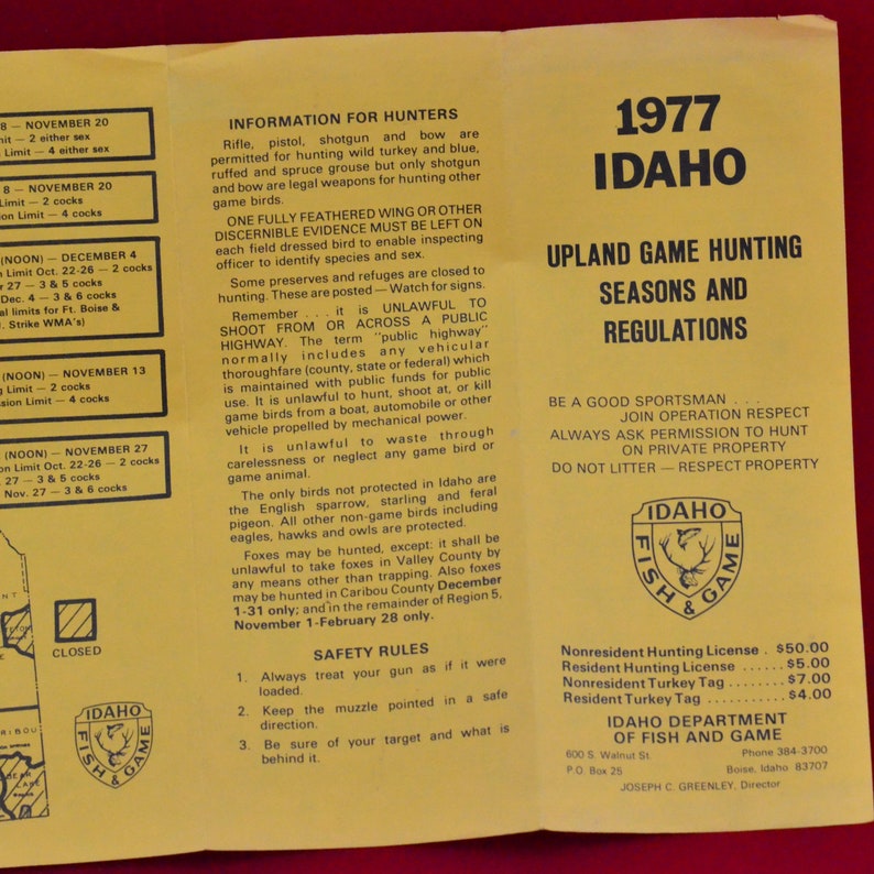 1977 Idaho Upland Game Hunting Seasons and Regulations Etsy