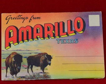 Vintage 1940s Greetings from Amarillo Texas Postcard Set with 18 Photo Cards – Linen Accordion Packet - Vintage Ephemera – Travel - Souvenir