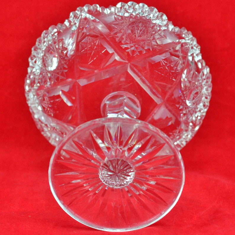 Vintage Cut Crystal Compote Pedestal Candy Dish with Star of David Starburst Pattern Candy Dish Nut Dish Ring Dish Hobstar Motif image 5