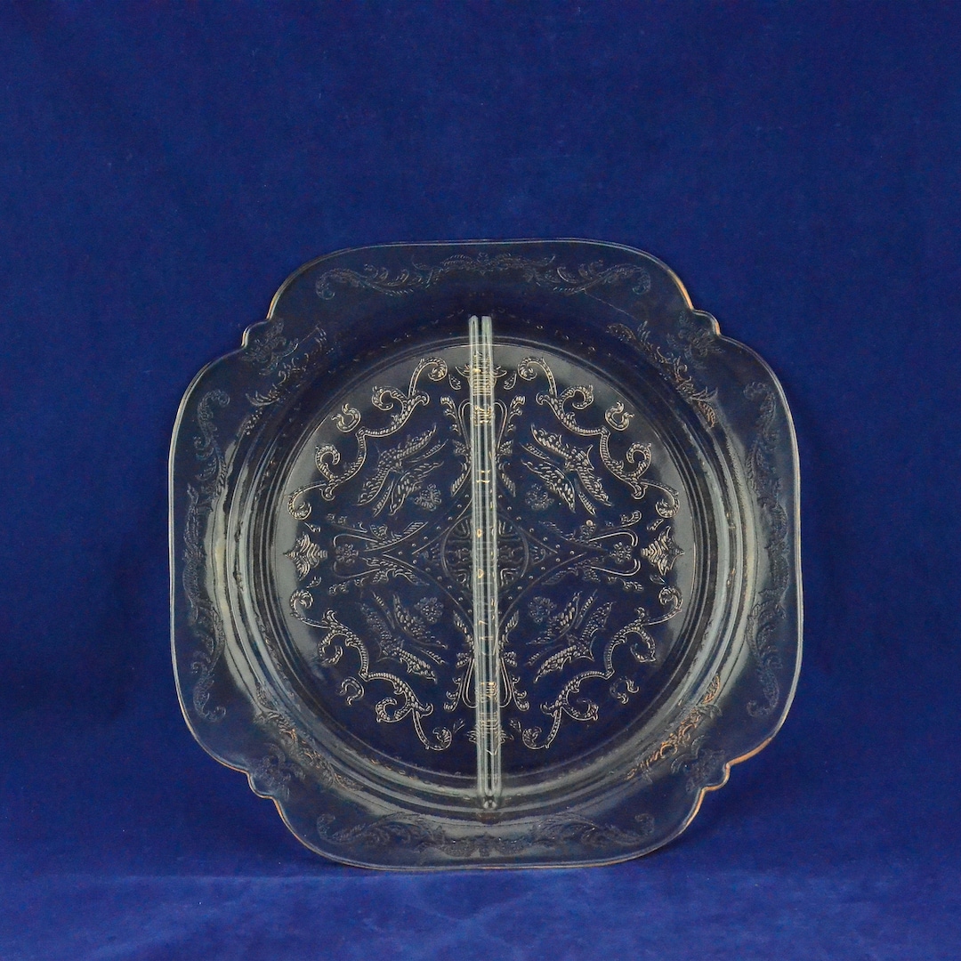 Vintage Clear Pink Depression Glass Square Divided Plate Etsy