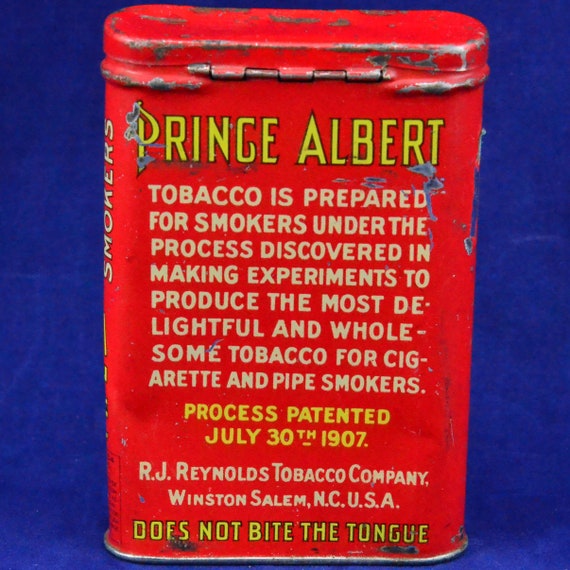 prince albert tobacco tin 1907 Antique Prince Albert Crimp Cut Cigarette Tobacco Tin - R J Reynolds  Company Winston Salem NC - Tin Box Advertising Tin - Storage Container