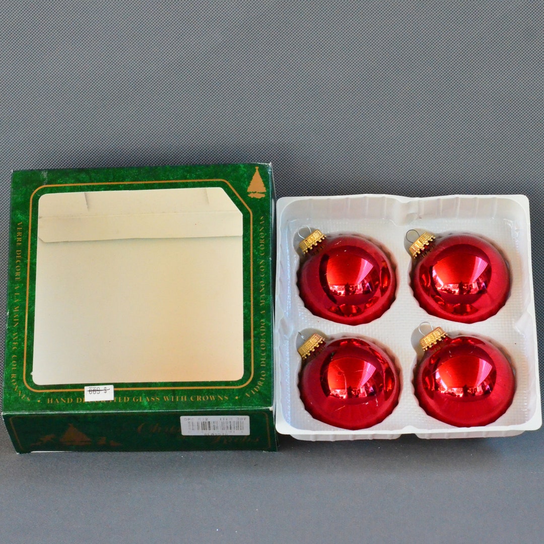 Set of 4 Christmas by Krebs Red Tree Ornaments With Crown Caps - 2 5/8 ...