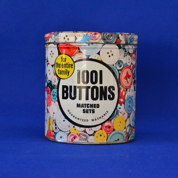 Vintage 1001 Buttons Tin - Matched Sets - Sewing Room Decor - Crafter - Colorful Tin - Storage Container