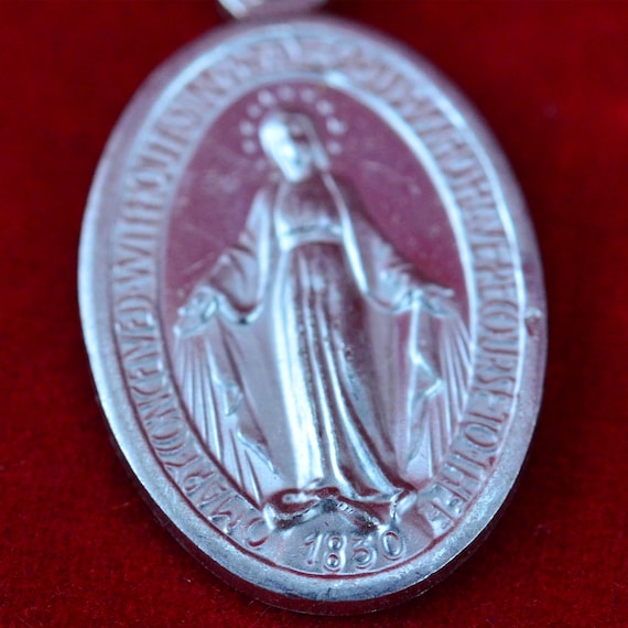 Vintage Miraculous Aluminum Devotional Pendant - 1830 O Mary