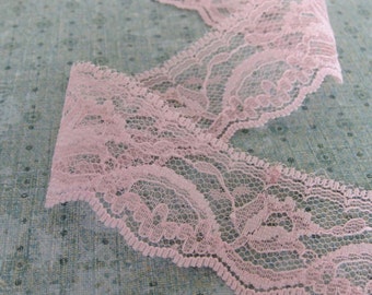 1 Yard of Pink Floral Lace 1.75 Inches Wide - Floral Design - Scalloped Bottom Edge