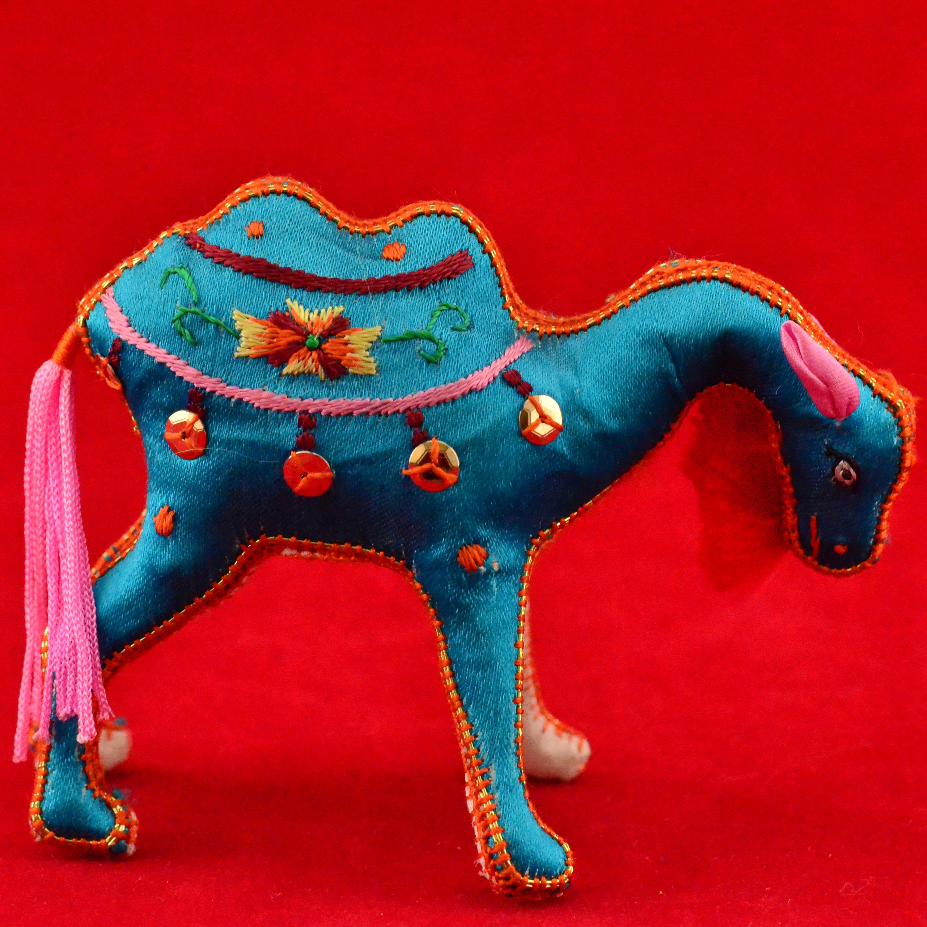 Vintage Shisha Mirror-work Embroidery Souvenir Blue Camel With