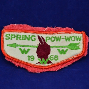 Vintage Boy Scouts of America BSA Order of the Arrow Spring Pow-Wow 1968 Flap Patch - Embroidered - Sew On - Native Indian Head with Arrow
