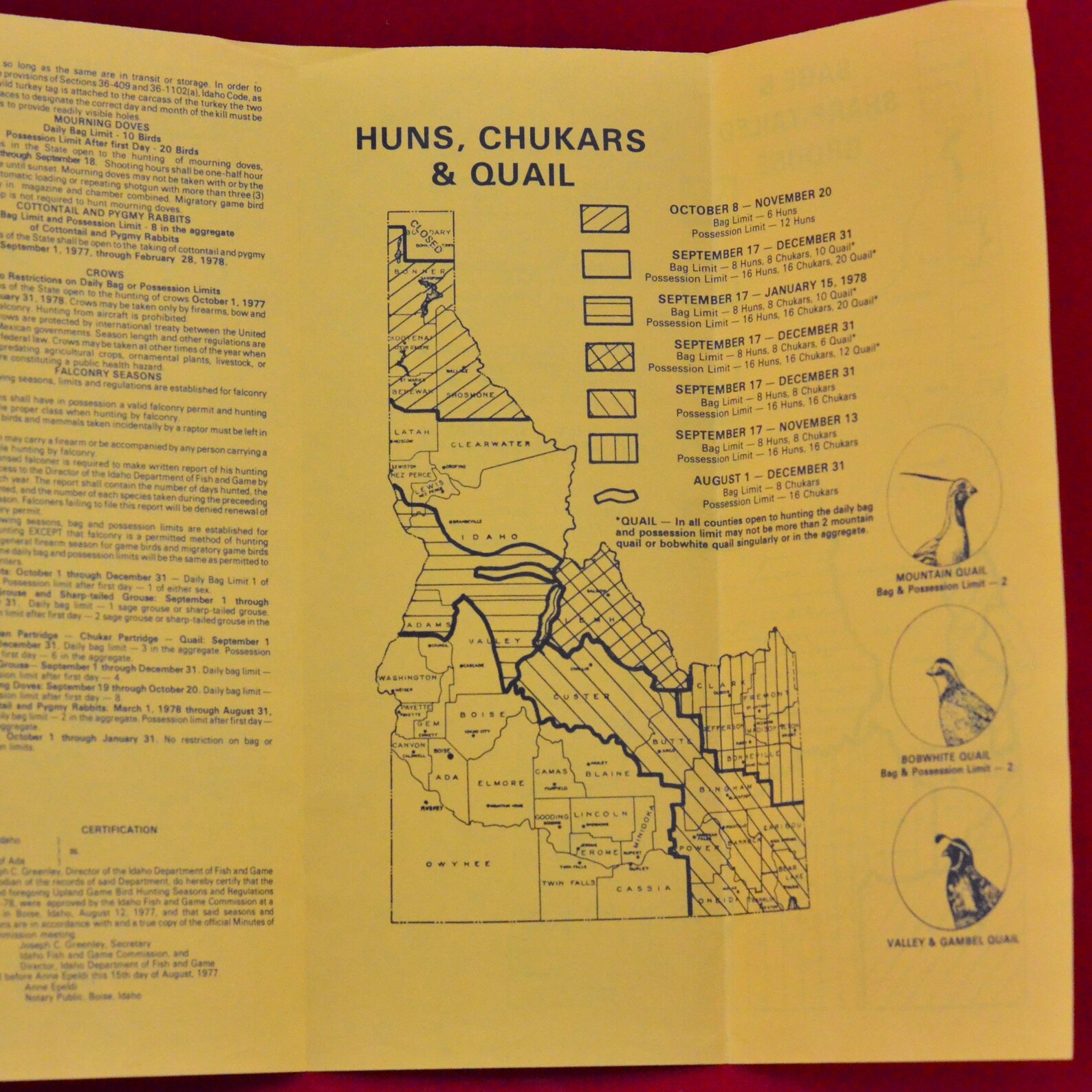 1977 Idaho Upland Game Hunting Seasons and Regulations Etsy