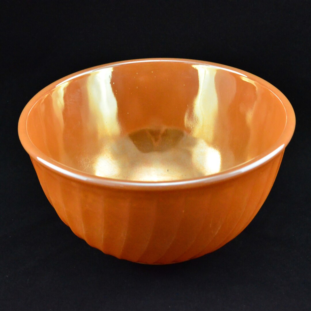 Mid-century Fire King Swirled Designed Peach/copper Iridescent