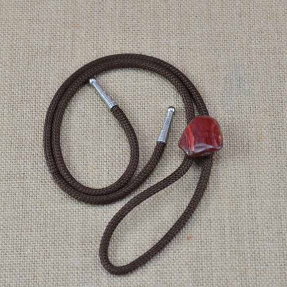 Red Brown Agate Bolo Tie – Polished Stone - Brown… - image 3