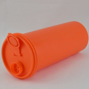 Vintage Tupperware Handolier One Quart Pitcher Container - Seal Tight Lid & Snap Flip Strainer Spout Cap #262 -Orange Canister -Food Storage