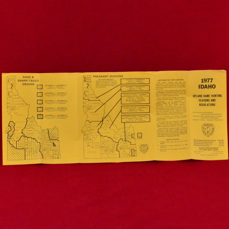 1977 Idaho Upland Game Hunting Seasons and Regulations Etsy
