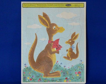 Whitman Fuzzy Wuzzy Preschool Frame Puzzle No. 4422 featuring Kangaroo and Joey -  Western Publishing Company, Racine, Wisconsin  - c 1968