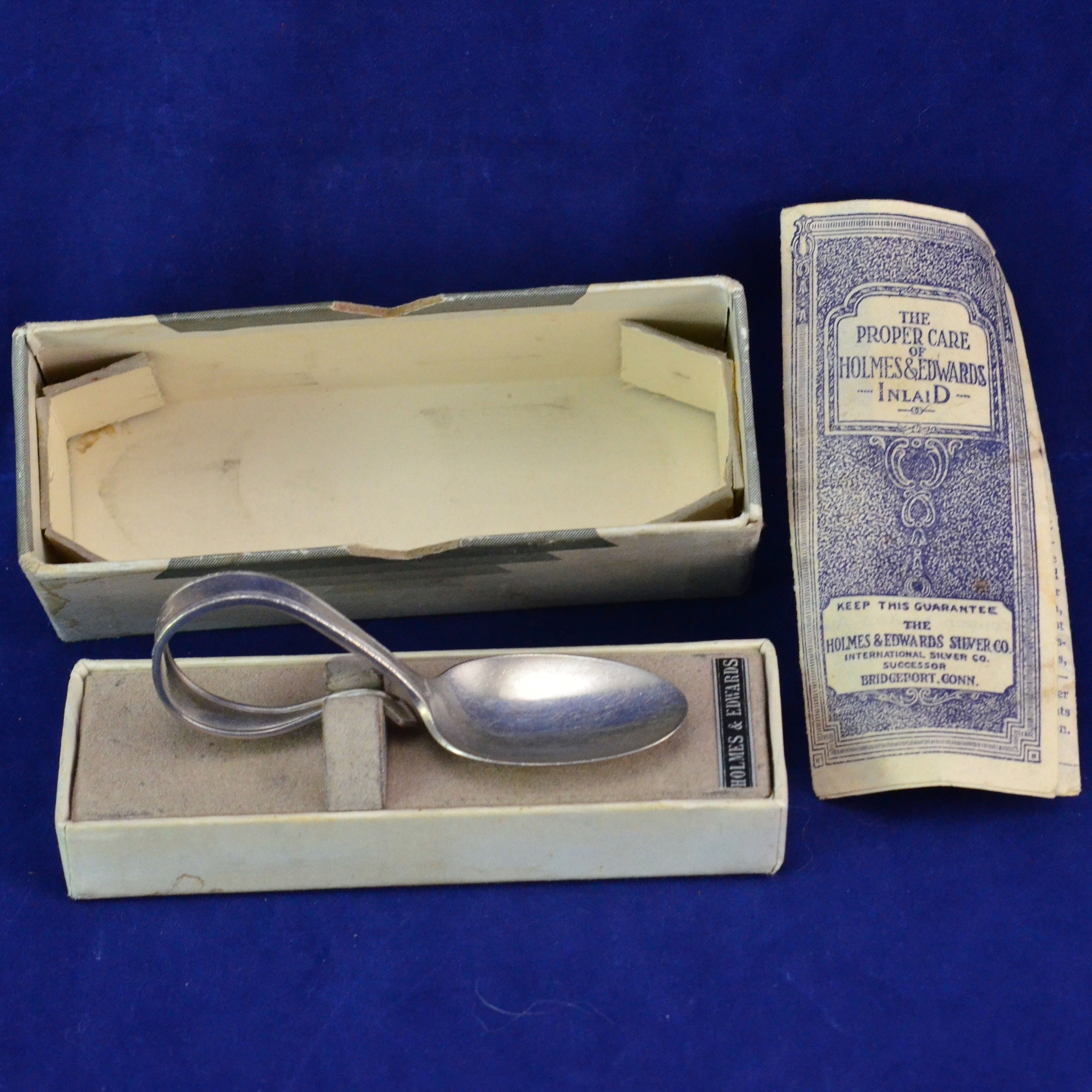 Mid-century Holmes Edwards Inlaid Silver Plate Curved Baby Spoon