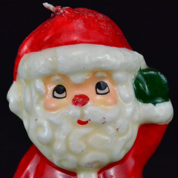 Waving Santa Claus With Green Sack Novelty Figural Candle