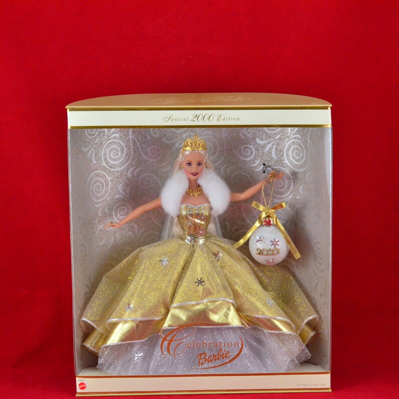 Vintage Special Edition 2000 Celebration Barbie Doll Platinum Blonde Holiday Barbie Millennium New Year Never Removed From Box image 1