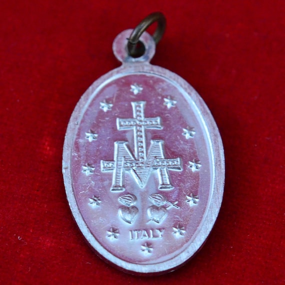 Vintage Miraculous Aluminum Devotional Pendant - 1830 O Mary