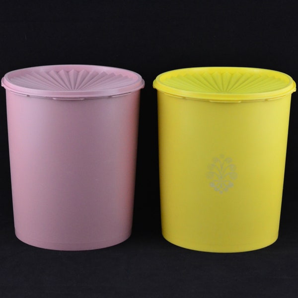 Choice Vintage Tupperware #1339 Servalier Stacking Kitchen Canister - Yellow or Mauve - Nesting Food Storage - Seal Tight Lids - Made In USA