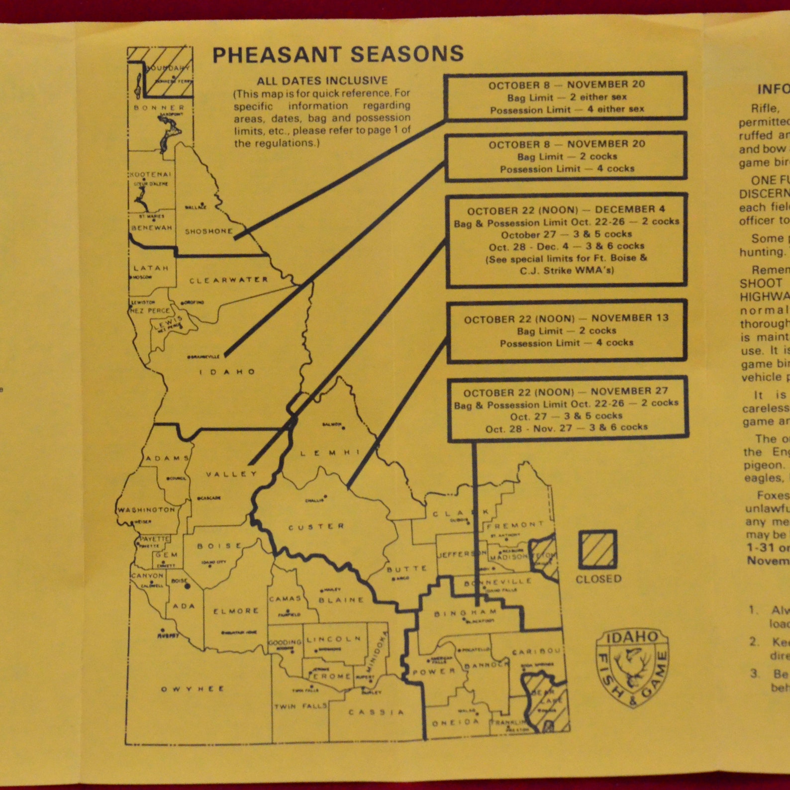 1977 Idaho Upland Game Hunting Seasons and Regulations Etsy